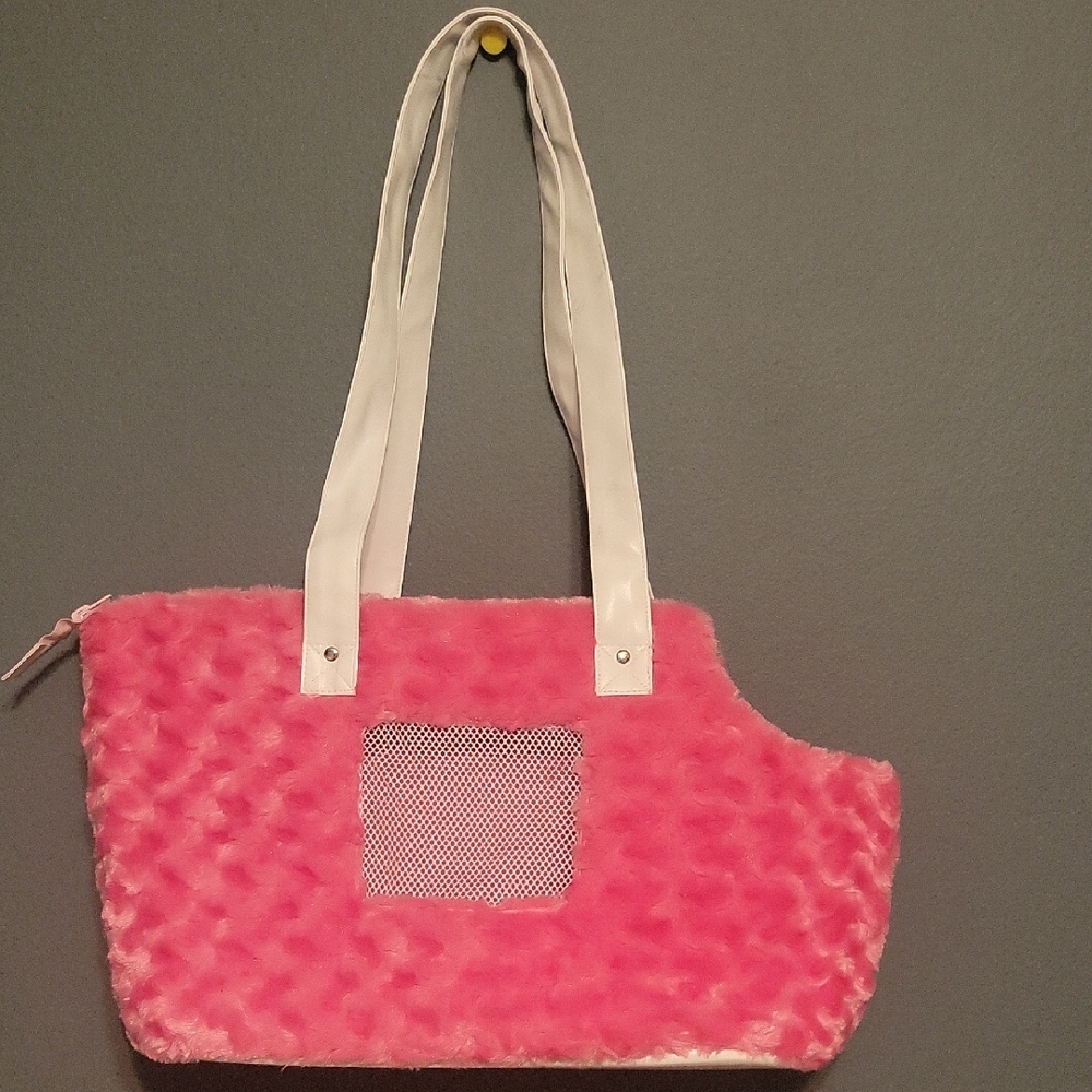 Stylish Pink Fuzzy Pet Carrier lightweight Tote